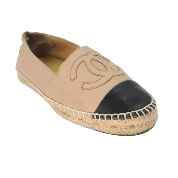 Chanel Embroidered Espadrille 37 Leather CC Cap Toe Flats CC-0803N-0007 - Picture 7 of 11